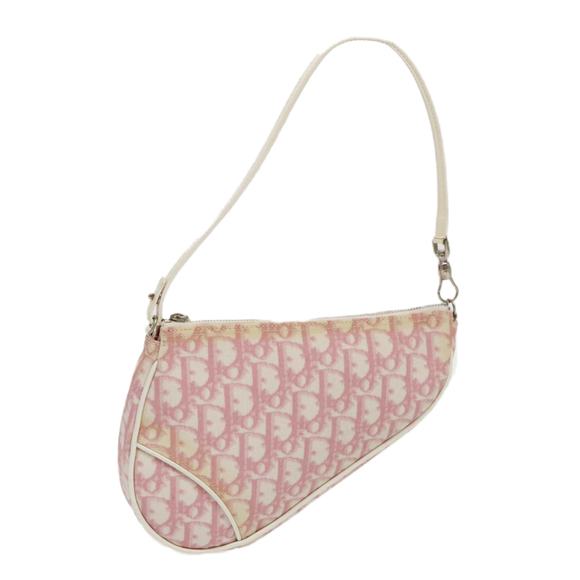 Christian Dior Saddle Pouch Trotter Canvas Pouch Pink Auth 95391 - Picture 1 of 16